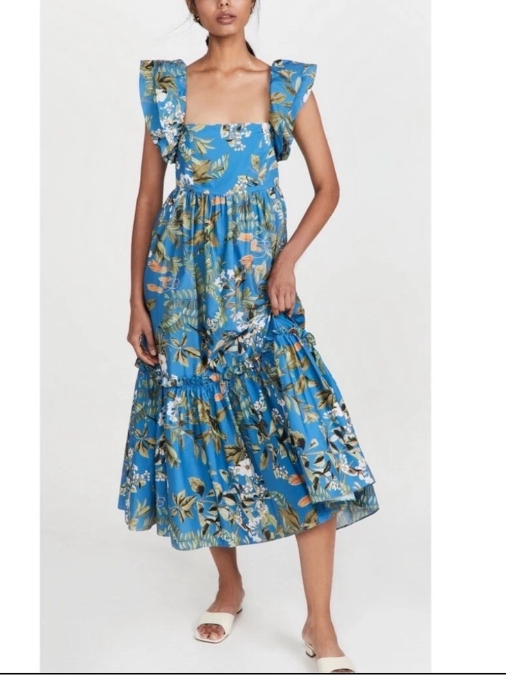 Cara Cara Midi Floral Flutter-Sleeve Smocked Darby Dress